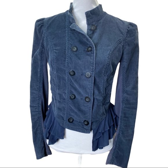 Free People Jackets & Blazers - FREE PEOPLE BOHO Corduroy Military Ruffle Size 4